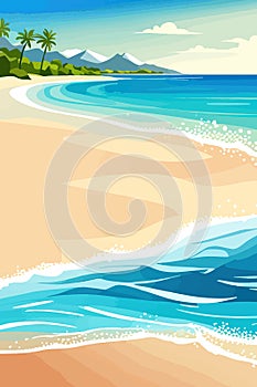 Top view of the summer sea beach. Top view of the ocean beach with soft waves. Beautiful background with shells