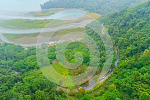 Top view of Sun Monn Lake from the The Sun Moon Lake Ropeway, th