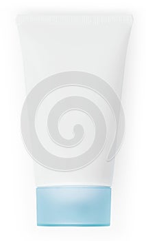 Top view of a sunscreen tube, symbolizing the essence of a summer beach vacation and emphasizing the importance of sun protection