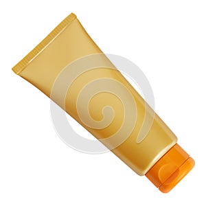 Top view of a sunscreen tube, symbolizing the essence of a summer beach vacation and emphasizing the importance of sun protection