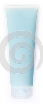 Top view of a sunscreen tube, symbolizing the essence of a summer beach vacation and emphasizing the importance of sun protection