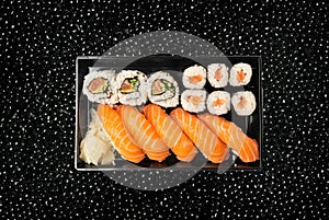 Top View Sushi Mockup, Sushi Rolls Template, Susi with Rice and Raw Fish Banner, Asian Food