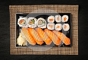 Top View Sushi Mockup, Sushi Rolls Template, Susi with Rice and Raw Fish Banner, Asian Food