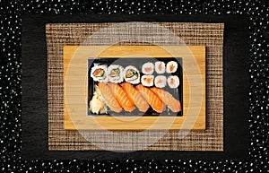 Top View Sushi Mockup, Sushi Rolls Template, Susi with Rice and Raw Fish Banner, Asian Food