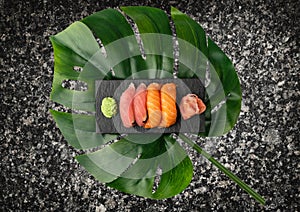 Top View Sushi Mockup, Sushi Rolls Template, Susi with Rice and Raw Fish Banner, Asian Food