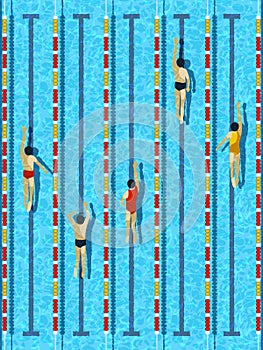 Top view swimming pool with athlete swimmers vector