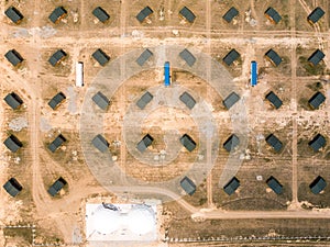 Top view on symmetrically located houses on the coast of Crimea