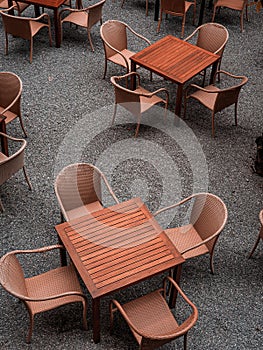 Top view of table and chairs in the garden vintage style photo