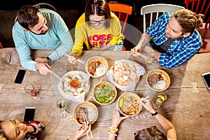 Top view on the table full of asian meals