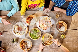 Top view on the table full of asian meals