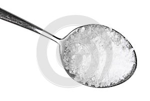 top view tablespoon with coarse Sea Salt close up