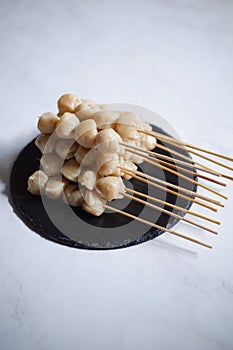 Top view of tapioca balls or pentol cilok in white background