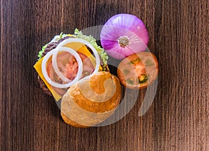 Top view of tasty hamburger capture one