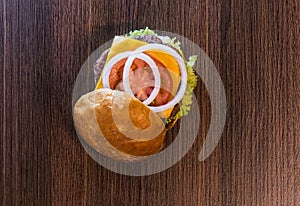 Top view of tasty hamburger capture three