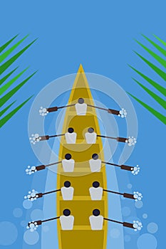 Top view of  a team rowing in the boat race