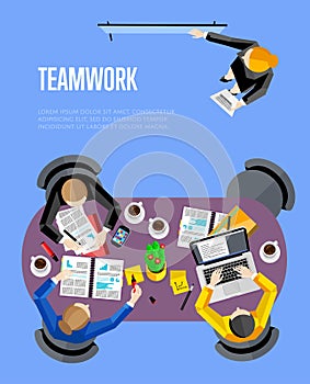 Top view teamwork business banner.