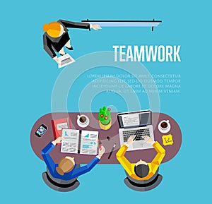 Top view teamwork business banner.