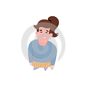 Top view on teenage girl looking up and smiling, flat vector illustration isolated.