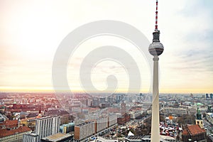 Top view of Television tower Fernsehturm in Berlin