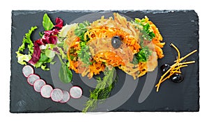 Top view of tempura vegetables