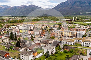 Top view of the Tenero village, in the district of Locarno, Ticino, Switzerland.