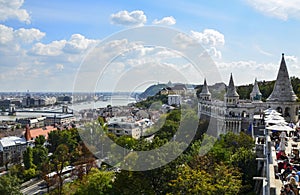 Top view from terrace of Fisherman's Bastion on the Castle hill to central part of Budapest city, Hungary