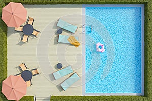 Top view of a terrace with swimming pool