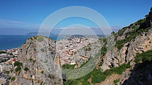 Top view of Terracina and the Pisco Montano rock on a sunny summer day.