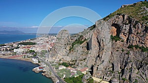 Top view of Terracina and the Pisco Montano rock on a sunny summer day.