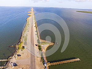 Top view Texas City with wooden fishing piers