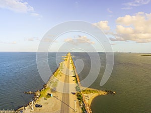 Top view Texas City with wooden fishing piers