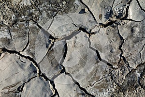 Top view of the texture of a cracked part of a mud volcano