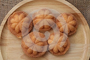Top view Thai egg cake with or as it is known in Thai, Khanom Khai Made by baking. Similar to French Madeleines photo