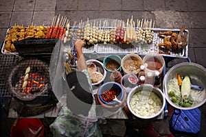 Top view of a Thai street food vendor in Bangkok