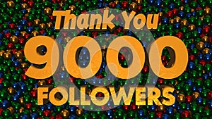 Thank You 9000 Followers 3d Text On Gold Green Blue Red Metal Ball Pit Balls Background 3d Rendering