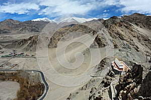 Top view of the Thiksey Monastery Gompa to the valley in dry season, Leh Ladakh, India