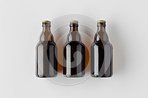 Top view of three beer bottles mockup