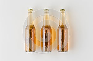 Top view of three beer bottles mockup