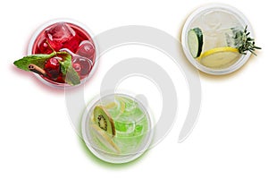 Top view of three glasses with cool lemonade