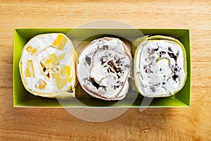 top view 3 pieces cakes