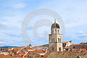 Top view of the tile roofs and the sea in the Italian style in Dubrovnik, Croatia