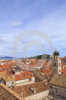 Top view of the tile roofs and the sea in the Italian style in Dubrovnik, Croatia