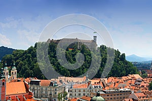 Top view to Ljubljana city, the capital of Slovenia with fortres