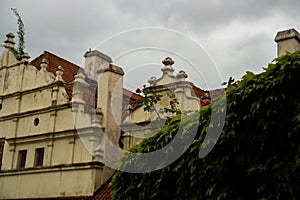 Top view to red roofs skyline of Prague city, Czech Republic. Aerial view of Prague city with terracotta roof tiles, Prague,