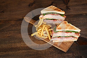 Top view toasted chicken club sandwich