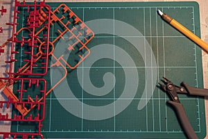 Top view of tool and equipment for plastic model build