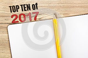 Top view Top ten of 2017 new year red number with blank open not