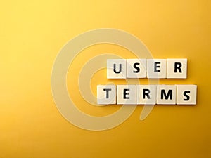 Top view toys word with text USER TERMS