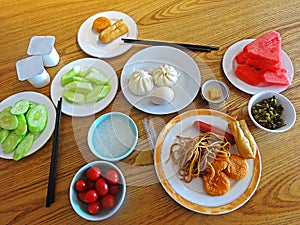 Top View of Traditional Chinese Breakfast on Table