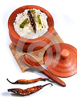 Top view of traditional homemade curd rice South Indian food